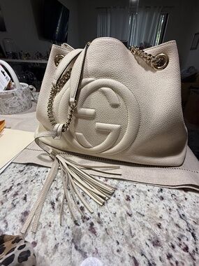 Gucci Soho Pebbled Calfskin Leather Shoulder Bag with Tassel